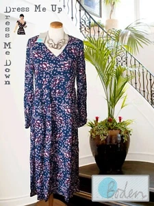 Beautiful Boden Navy Floral Dress Midi Long Sleeves Size 8L BNWT RRP £85 - Picture 1 of 8