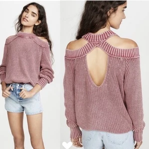 Free People Red Half Moon Bay Pullover Halter Sweater Size Medium 100% Cotton - Picture 1 of 6