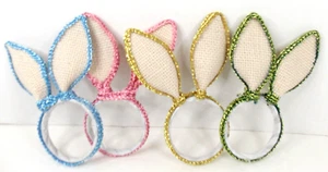 Juego de 4 soportes de tela para anillos de servilleta de conejo de Pascua - Imagen 1 de 5