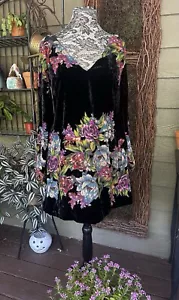Free People black Velvet Multi Floral Burnout V Neck Tie Back Mini Dress XS - Picture 1 of 4