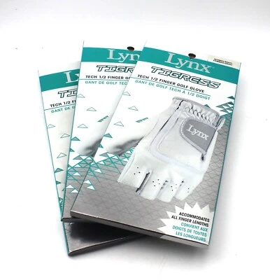 3 NEW Lynx Tigress 1/2 Finger Women's Right Hand One Size Golf Gloves Gray/White - Image 1 of 3