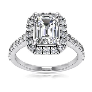 Halo Pave 1.25 Carat Emerald Cut Diamond Engagement Ring 14k White Gold VVS2 H - Picture 1 of 5