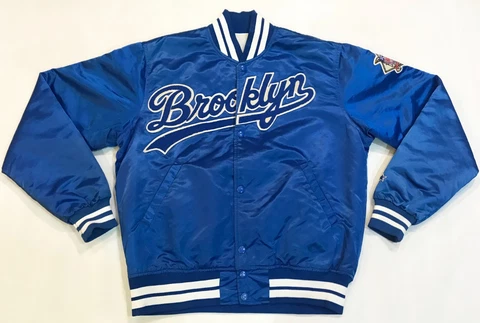 Vintage Starter Brooklyn Dodgers MLB Baseball Bomber Satin Jacket Blue M USA Cover