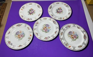 Set 5 Royal Bavarian Hutschenreuther Selb Floral & Gold Accent Lunch Plates 9" - Picture 1 of 12