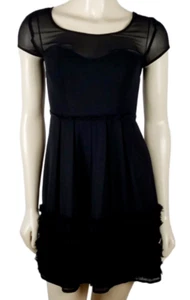 Vestido negro LAUREN CONRAD mini plisado con volantes dobladillo talla 2 - Imagen 1 de 11