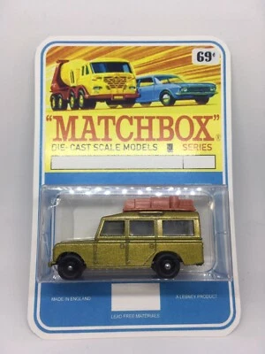 Vintage Lesney Matchbox 12 Custom Land Rover In Gold Regular WheelsBlister Pack. - Image 1 of 4