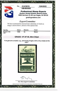 EXCELLENT SCOTT #1119 MINT PRISTINE ORIGINAL GUM NH - PSE CERT GRADED VF-XF 85 - Picture 1 of 3