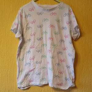 Womens Ladies White Bicycle Bike Print Tshirt Top XL Primark 18/20 Cycling - Picture 1 of 2