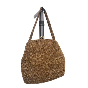 DELILL Gold / Amber Seed BEADED Evening Bag Clutch PURSE. Satin Lined Formal - Picture 1 of 3