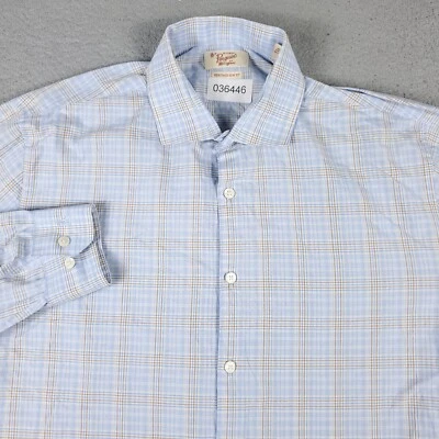 Penguin Shirt Mens 17 Blue Plaid Dress Button Up Long Sleeve * - Image 1 of 4