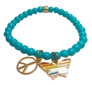 Fashion Beaded Rainbow Butterfly and Peace Charm Bracelet - Picture 1 of 4