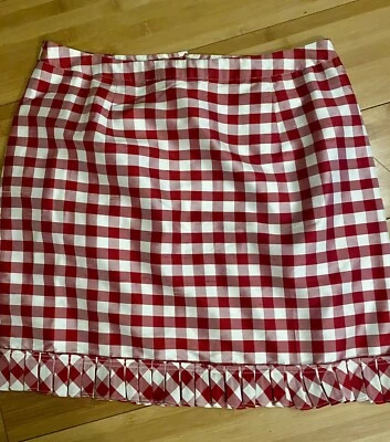 Saia INC xadrez branca vermelha 100% seda tamanho 8 nova sem etiquetas. Forrado. W=30” L=18” - Imagem 1 de 4