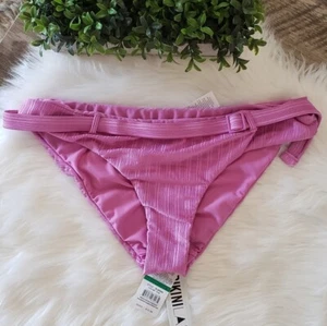 The Bikini Lab Belted Hipster Bikini Bottom Ribbed NWT Fuchsia Sz L Large - Picture 1 of 5