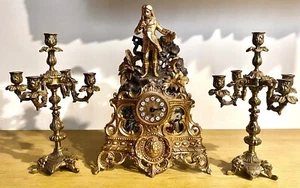 Prestigious French Watch Set with Gilded Bronze Candlesticks - Picture 1 of 20