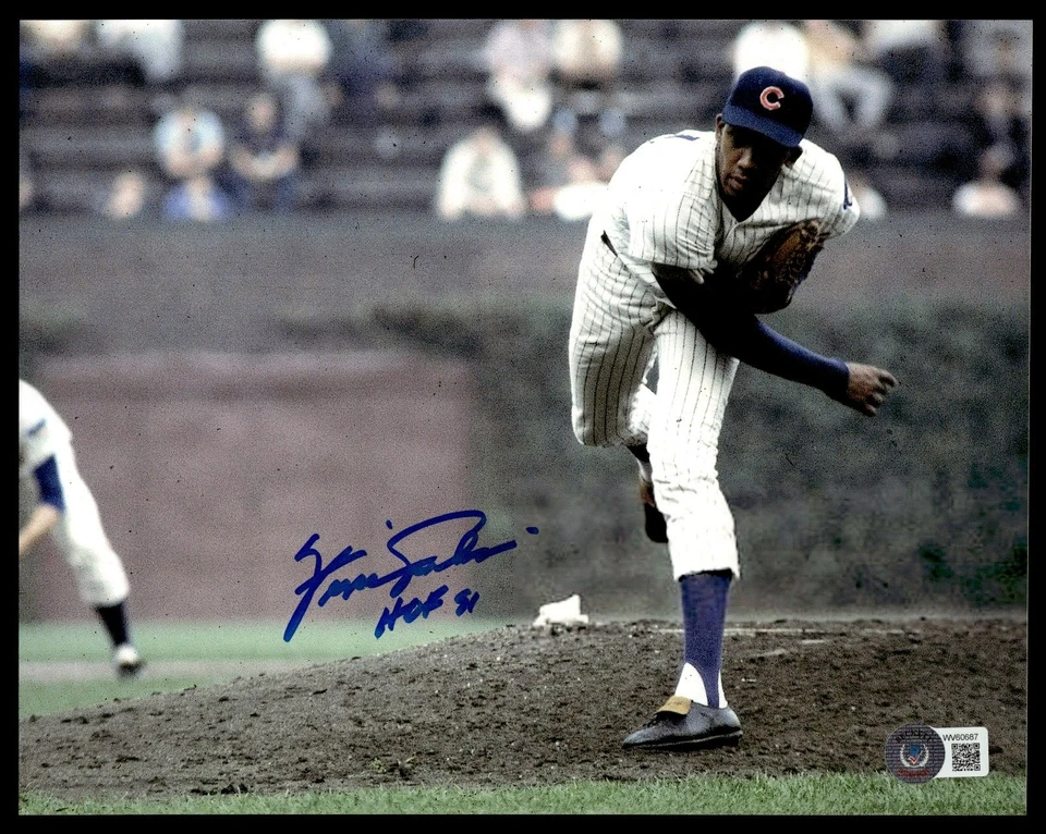 FERGIE JENKINS SIGNED 8X10 PHOTO - CHICAGO CUBS INSCRIBED "HOF 91" BAS COA - Image 1 of 1