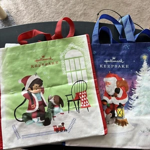 2 HALLMARK Christmas Tote Shopping Bags Young Santa & Old Santa Design - Picture 1 of 3