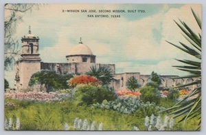 Cartolina San Antonio Texas Missione San Jose Seconda Missione Vintage Lino - Foto 1 di 2