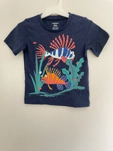 Carter's Baby Boys Cute Textured Fish Cotton Blend Short Sleeve Shirt Blue 24 M - Picture 1 of 5