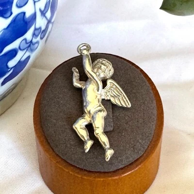 Colgante de ángel bebé querubín de plata esterlina 925 maciza de colección tamaño 1,75"" de longitud Foto 1 de 4