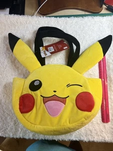 Pokemon Pikachu Plush Carry Bag Purse Tote yellow winking face NEW 9"X9"X4" bag - Picture 1 of 6