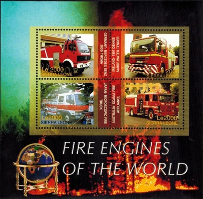 Sierra Leona Motores de Bomberos del Mundo Hoja de Sellos de Recuerdo de 4 MNH Filatélicos Foto 1 de 2
