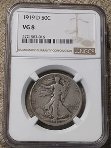 1919-D Scarce Date Walking Liberty Half Dollar, NGC VG 8, Undergraded! - Picture 1 of 3