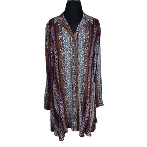 Natural Life Ansley Button Down Shirt Dress Size M Long Sleeve Boho Preppy - Picture 1 of 13