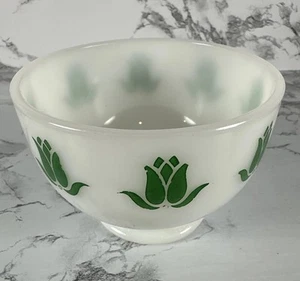 Vintage Anchor Hocking Fire King Milk Glass Green Tulip Cottage Cheese Bowl 4" - Picture 1 of 9