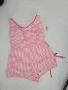 Deadstock Vintage Pink Gingham Romper Playsuit XL 60er Retro Rockabilly Swim - Bild 1 von 21