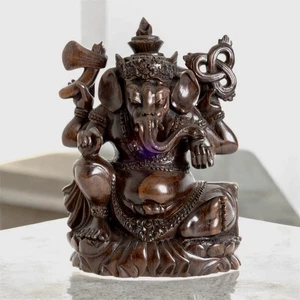 Preciosa Estatuilla de Palo de Rosa Ganesha Dios de la Sabiduría 9" Estatua Tallada a Mano De Colección - Imagen 1 de 11