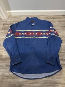 Camisa De Colección Rustler Wrangler Western Pearl Snap Hombres Grande Azul Azteca Suroeste - Imagen 1 de 6