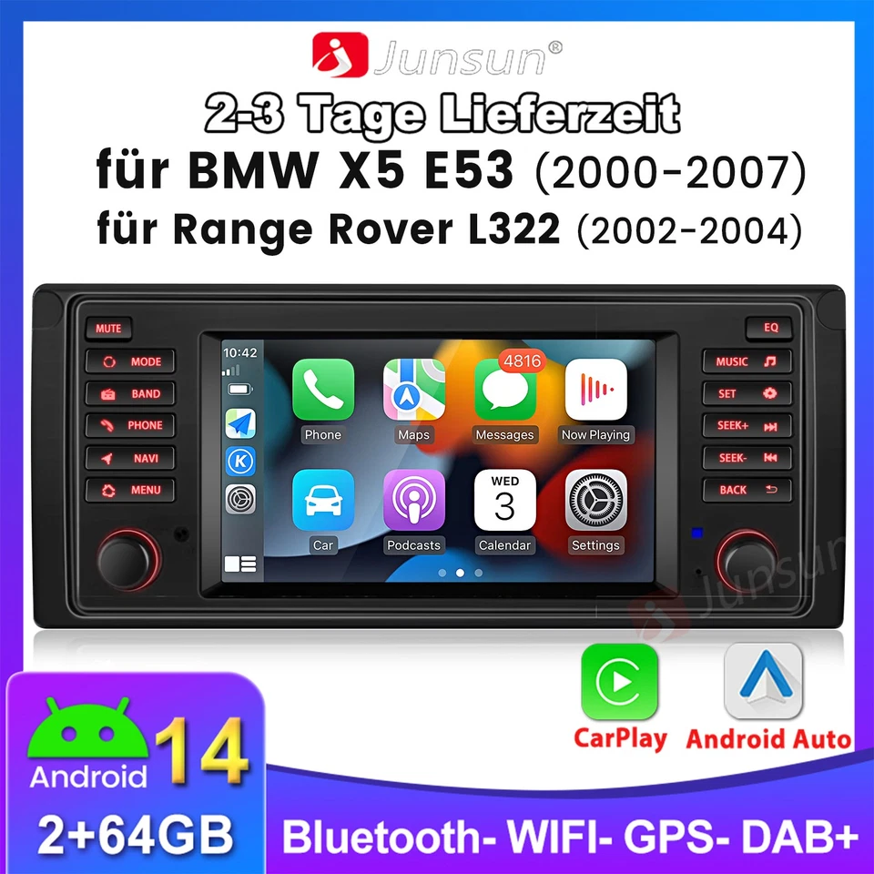 Für BMW E39 M5 JUNSUN E39A13 Android 14 Autoradio 7"GPS Navi CarPlay Radio Audio