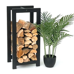 Estante de leña para chimenea interior metal negro de pie soporte de leña para chimenea soporte de leña para chimenea - Imagen 1 de 10