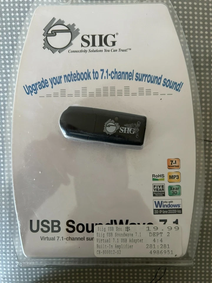 Adaptador USB SoundWave SIIG Virtual 7.1 Canales Sonido Envolvente Laptop Foto 1 de 2