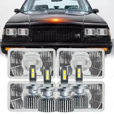 4PC 4x6" LED Headlights Hi/Lo Beam for 1980-1988 Oldsmobile Cutlass Supreme Halo - Image 1 of 4
