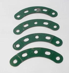 4 x Meccano Original Curved Strip 5 holes, 1930's dark green - part 90a - Picture 1 of 1