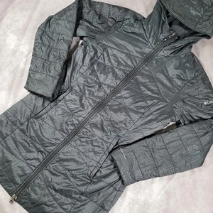 Columbia Omni-Heat Coat Womens Medium Black Hooded Long Insulated Parka Quilted - Picture 1 of 24