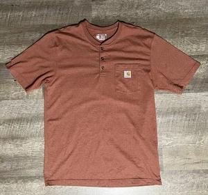 T-shirt Carhartt collo Henley manica corta vestibilità originale uomo arancione bruciato - Foto 1 di 5