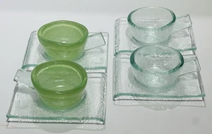 Set of 4 Glass Studio Fused Hand-Blown Coffee Cups & Saucers - Picture 1 of 12