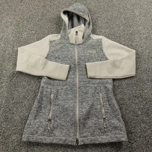 North Face Jacket Womens Small Gray White Hooded Full Zip Fleece Zip Coat Hoodie - Picture 1 of 14