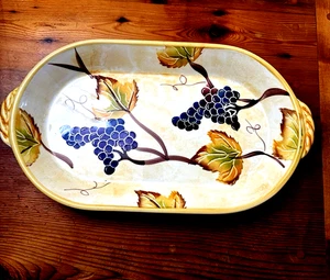 Ceramica JAM Serving Platter Grapes Leaves 18.5" x 10.5" x 2" Made in Italy - Picture 1 of 12