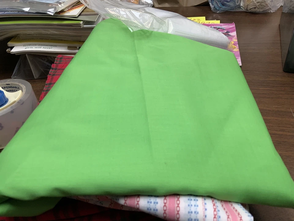 Lt wt Cotton Blend Lime Green Fabric 2.25 yd x 45” Vintage Dolls Or Clothing Etc - Image 1 of 1