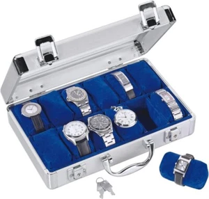 Valigetta Porta Orologi 12 Scompartimenti Alluminio E Velluto Professionale - Foto 1 di 3