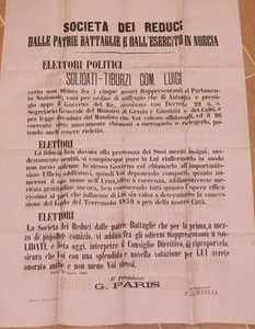 MANIFESTO ELETTORALE LUIGI SOLIDATI NORCIA 1883 TERREMOTO 1859 REDUCI ESERCITO - Imagen 1 de 1