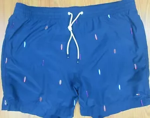 PANTALONES CORTOS DE BAÑO TOMMY HILFIGER FORRADOS ALGODÓN/NAILON AZUL MARINO ESTAMPADO TABLERO 2X-GRANDE, XXL - Imagen 1 de 3