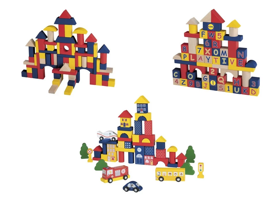 PLAYTIVE Holzbausteine Bauklötze Bausteine Holzspielzeug Set Spielzeug Echt Holz NEU OVP