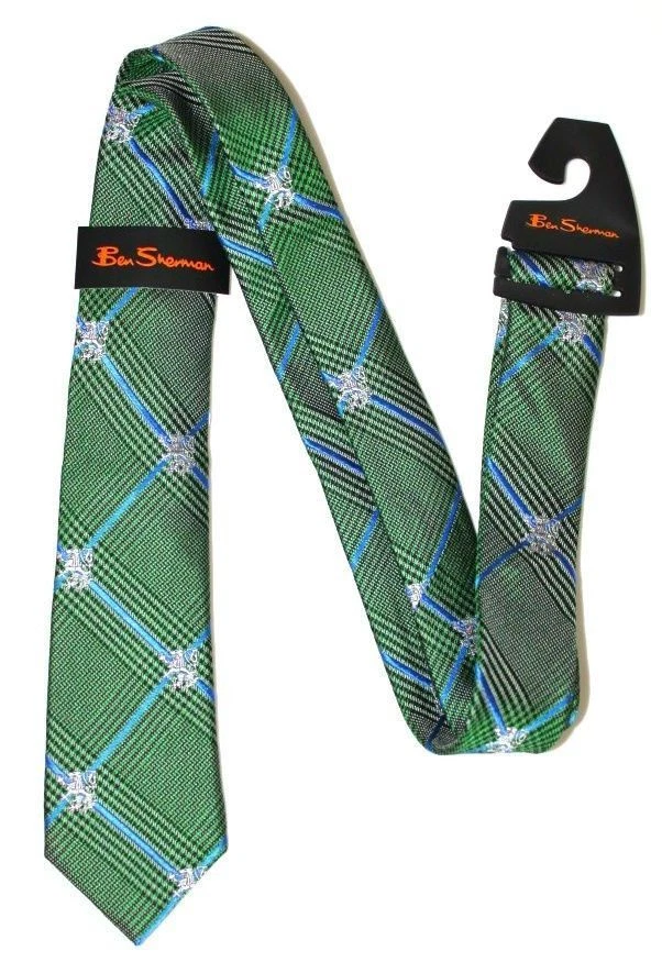 BEN SHERMAN El Original VERDE AZUL Patrón CORBATA Seda Foto 1 de 1