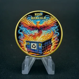 Phoenix Recycling Challenge Coin Rise Rebuild Collectable Dumpster Fire - Foto 1 di 8