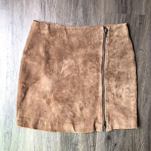 Minigonna bianca NYC scamosciata donna 25 marrone foderata zip davanti pelle corta anni 90 - Foto 1 di 8