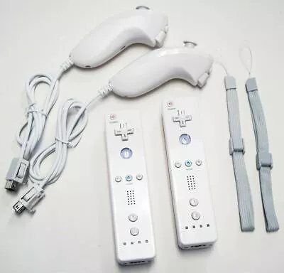 NEW 2-Pack REMOTE & NUNCHUK Controller Set WHITE for Nintendo Wii Wii U gaming - Image 1 of 4